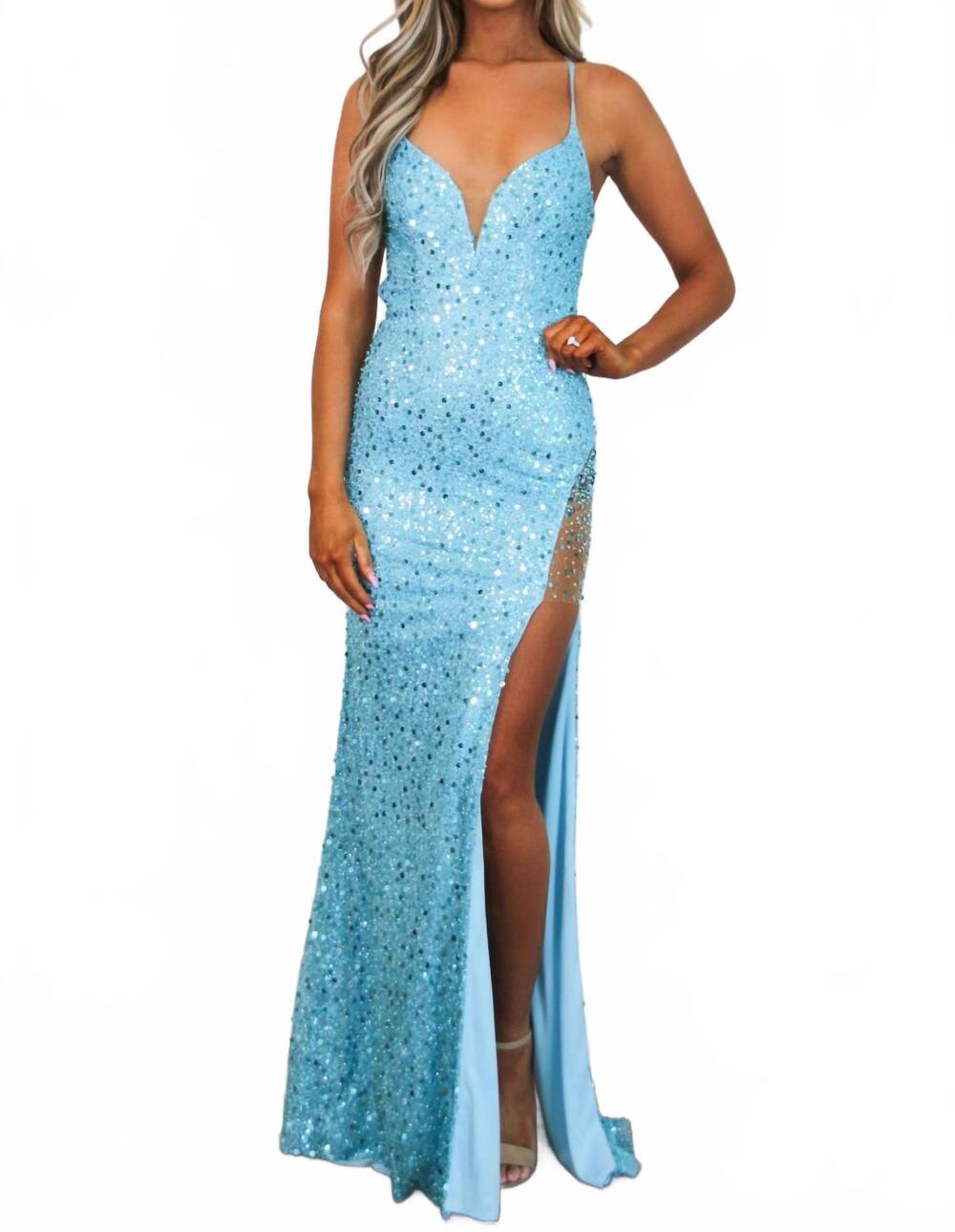 NEW CINDERELLA DIVINE modern cinderella beaded sequin formal dress in aqua blue